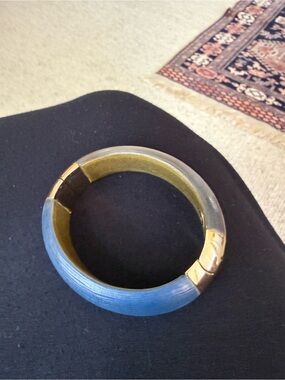 Alexis Bittar Blue and Gold Hinged Bangle Bracelet